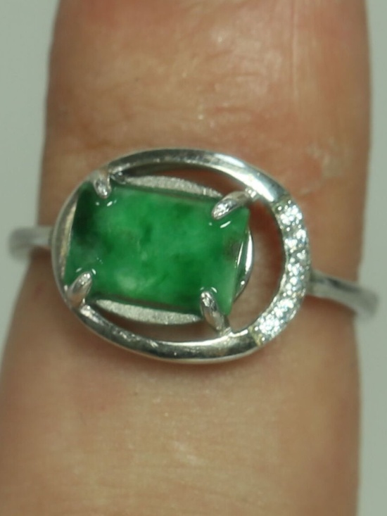 925 Silver Cert'd Genuine Untreated Green Emerald A Jadeite Ring Gift - Picture 9 of 12